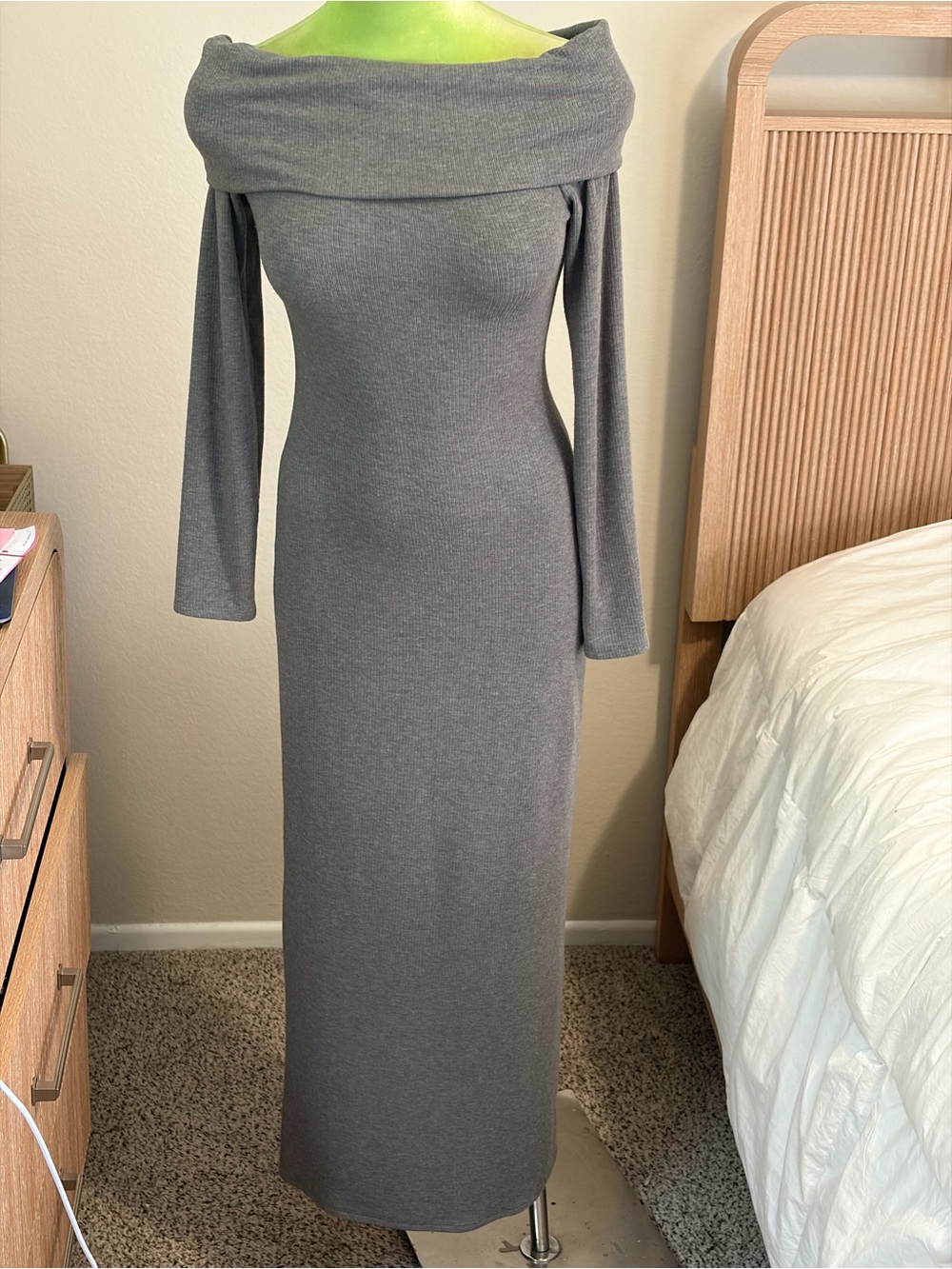 wild fable Off-Shoulder Long Sleeve Maxi Dress in Gray